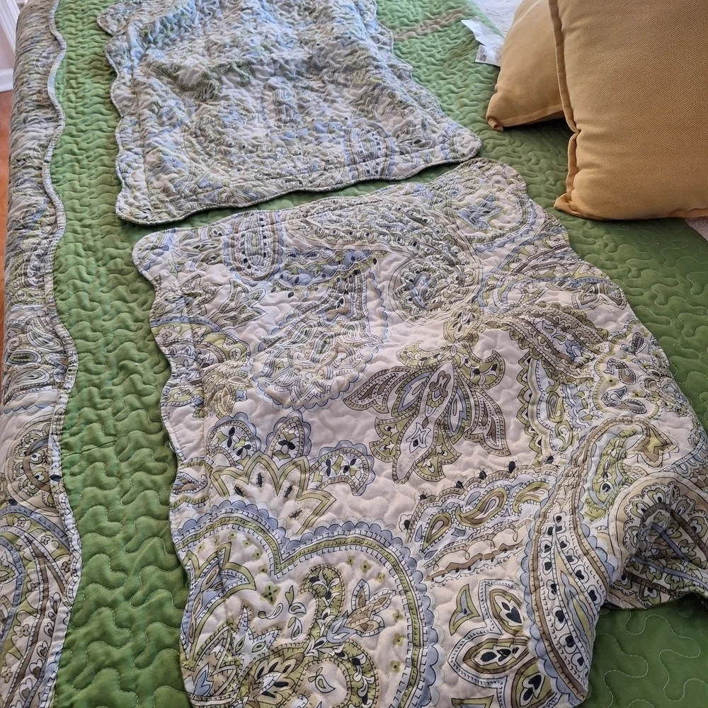Brandream Green Paisley Patterned Quilt & 2 Yellow Pillows